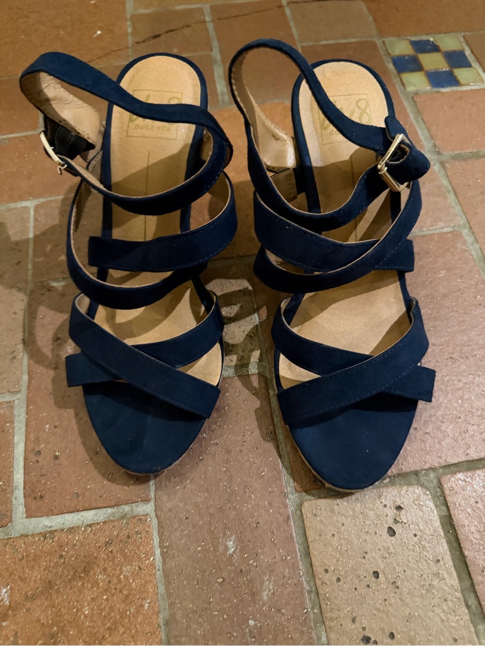 Dolce Vita Navy Multi-Strap Suede Heels